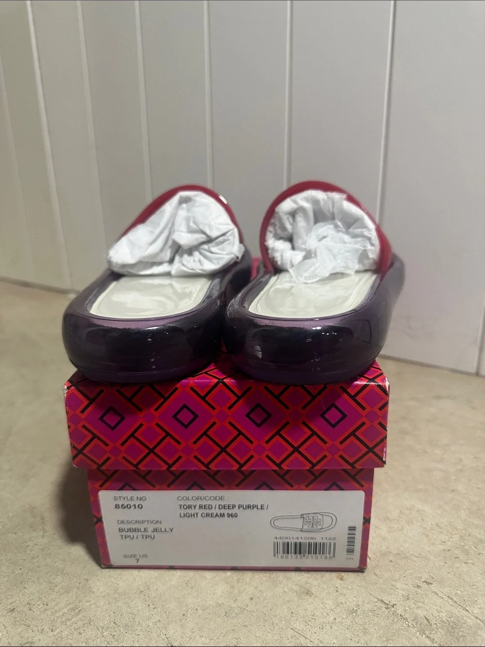Tory Burch Red Slide Sandals with Purple Platform